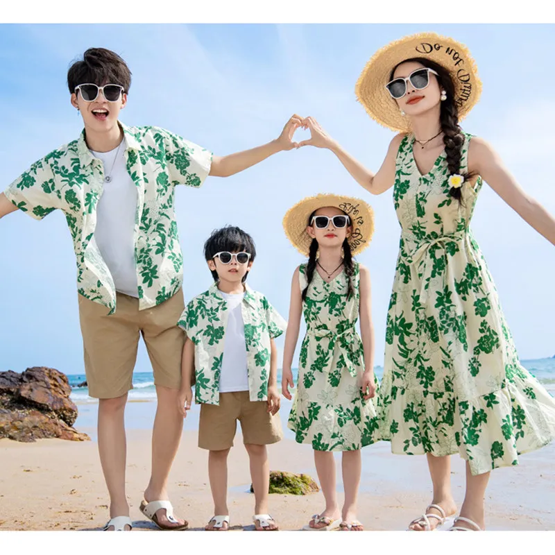 Plant Parent Clothing - 家族全員のための休暇の衣装,休暇の服,母,娘,ビーチ,カップルの服,緑のドレスセット,息子