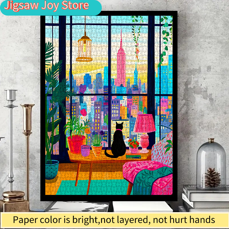 DIYペーパーパズル、ニューヨーク市の夜景、猫、鉢植え、高品 - Plant Parent のレビューと価格